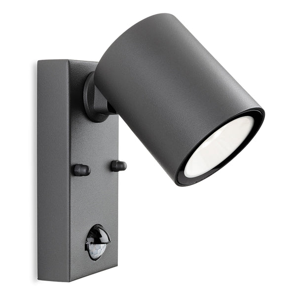 Vermont IP44 Adjustable LED Wall Spot Light in Graphite with PIR
