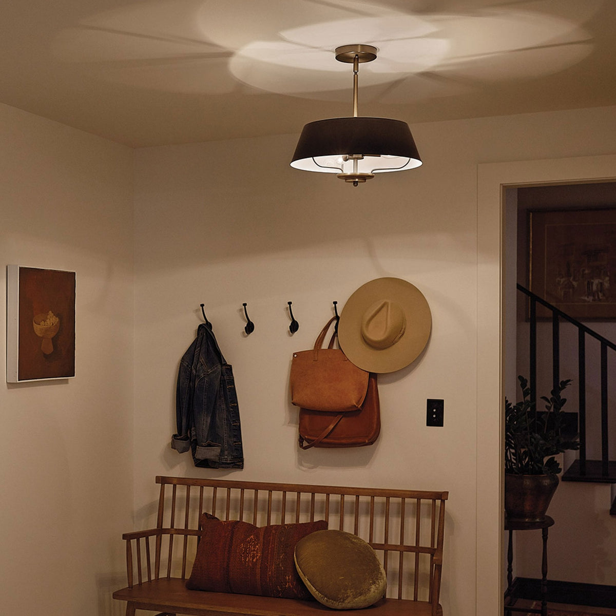 Luella Three Light Dual Mount Pendant or Semi Flush in Black and Brass