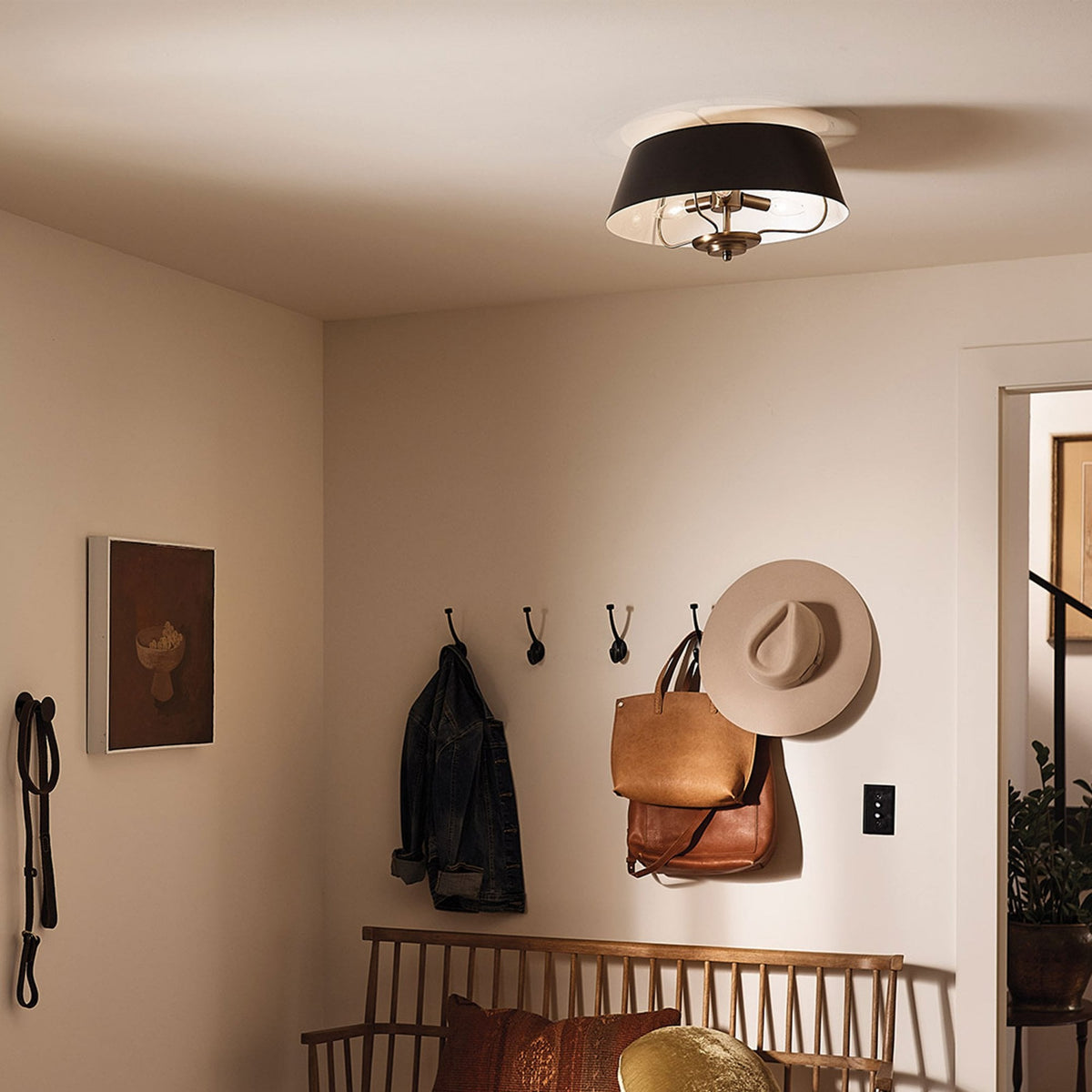 Luella Three Light Dual Mount Pendant or Semi Flush in Black and Brass