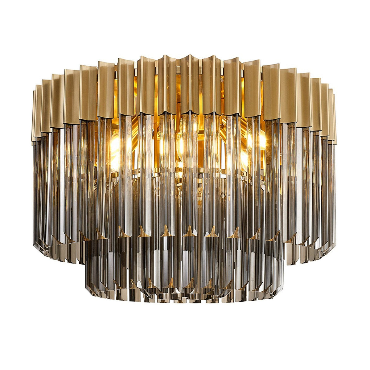 Kentisbeare 600mm Round Flush Chandelier in Brass & Smoked Glass