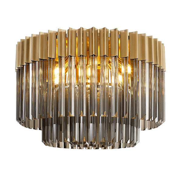 Kentisbeare 600mm Round Flush Chandelier in Brass & Smoked Glass