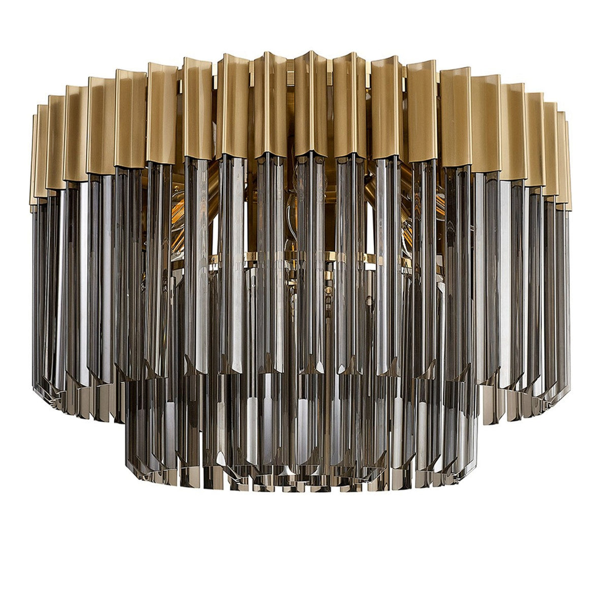 Kentisbeare 600mm Round Flush Chandelier in Brass & Smoked Glass