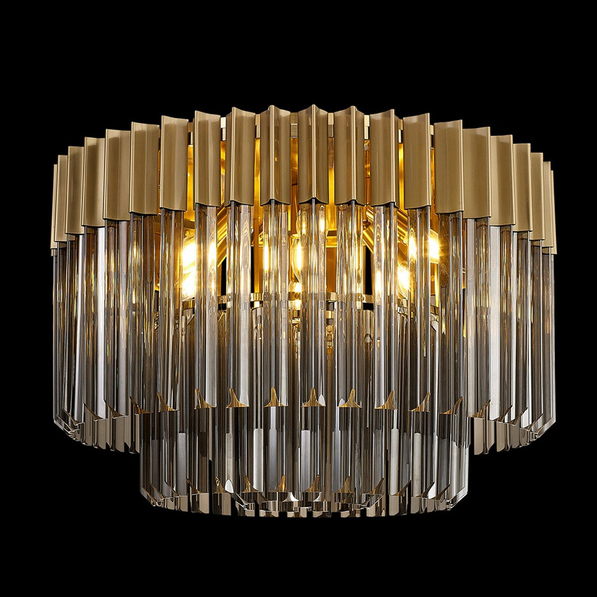 Kentisbeare 600mm Round Flush Chandelier in Brass & Smoked Glass