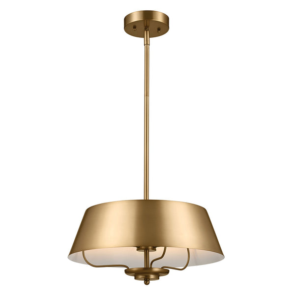 Luella Three Light Dual Mount Pendant or Semi Flush in Brushed Natural Brass