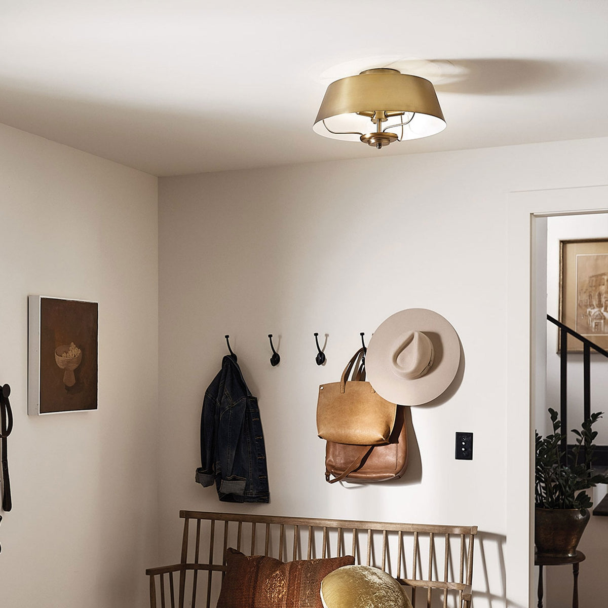 Luella Three Light Dual Mount Pendant or Semi Flush in Brushed Natural Brass