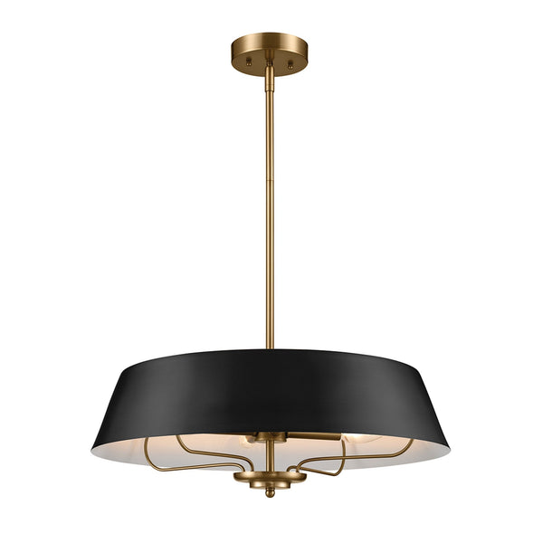 Luella Four Light Dual Mount Pendant or Semi Flush in Black and Brass