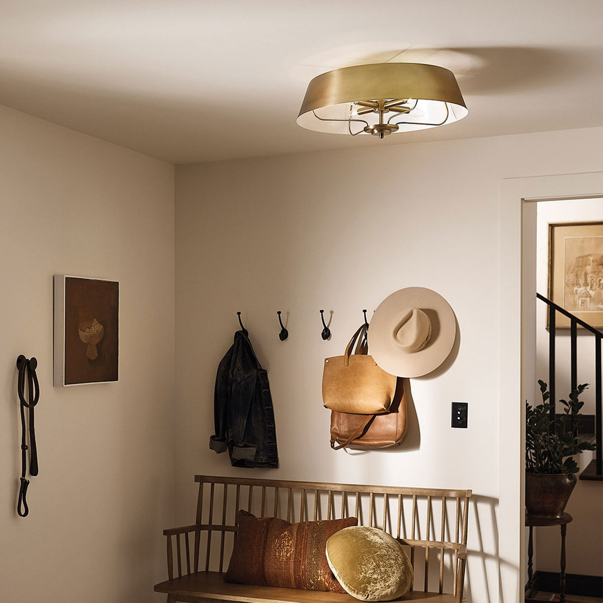 Luella Four Light Dual Mount Pendant or Semi Flush in Brushed Natural Brass