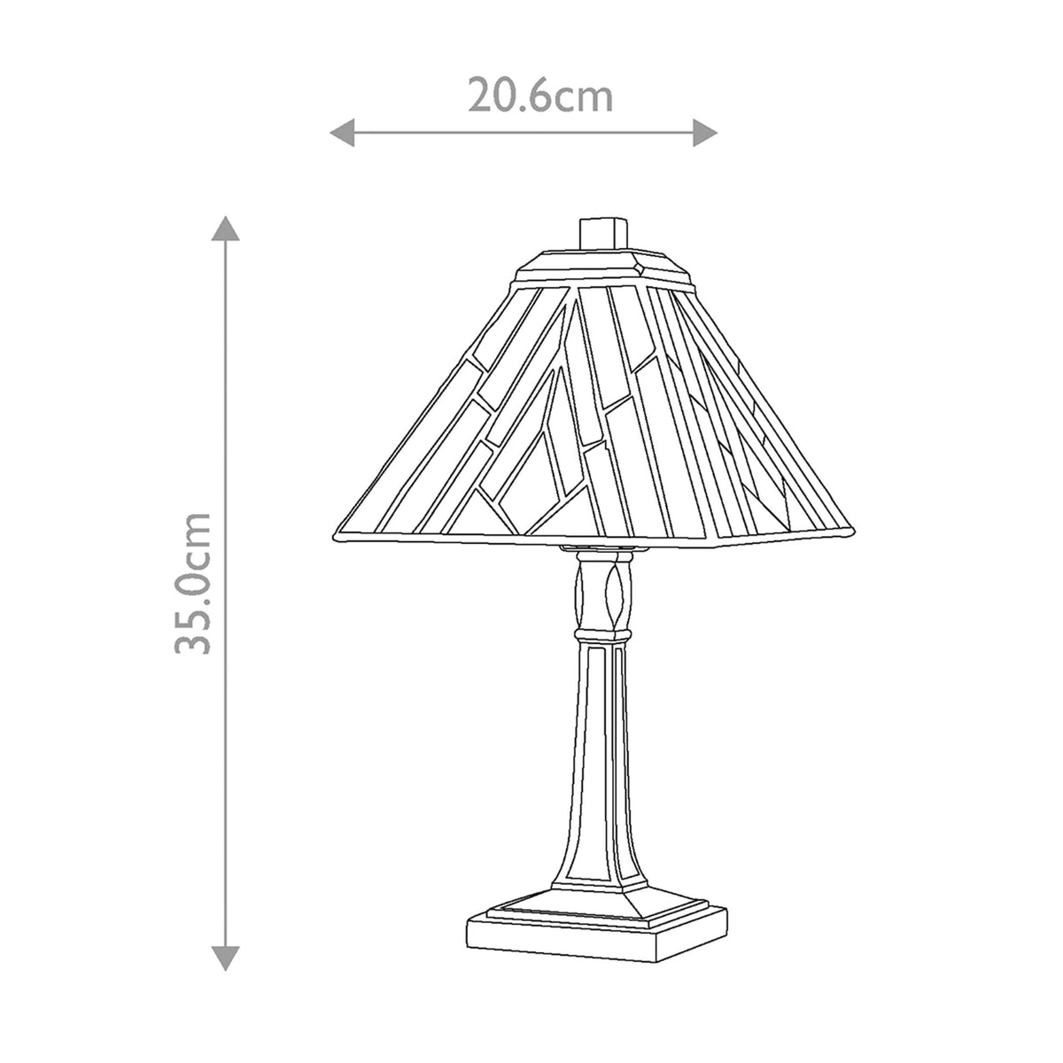Line drawing of the table lamp with dimensions: height 35.0cm, width 20.6cm.