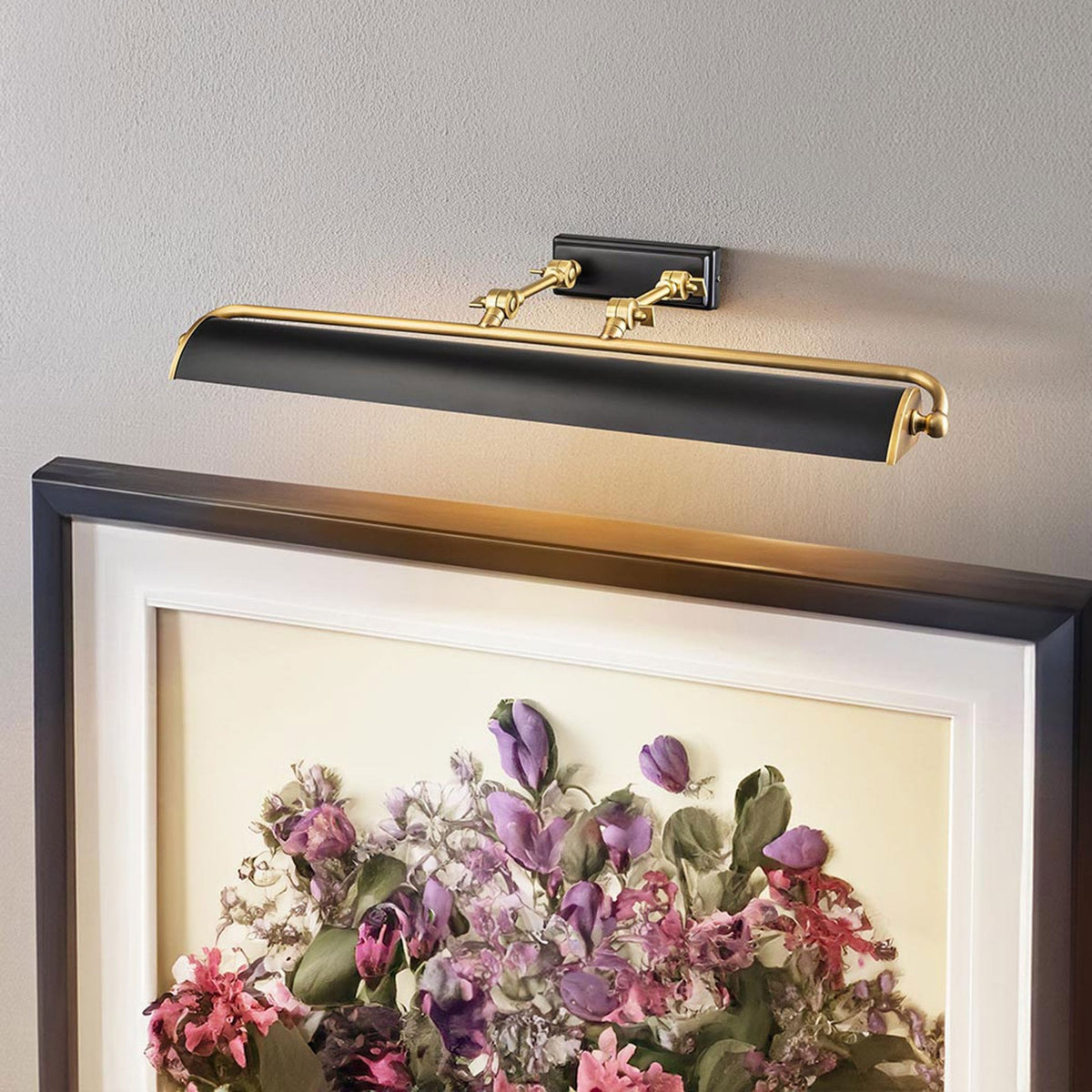 Winchfield Large Adjustable Picture Light in Aged Brass & Matte Black