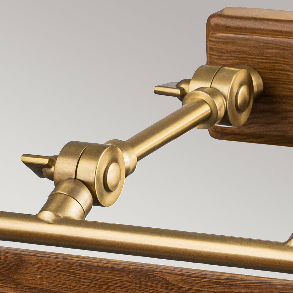 Winchfield Large Adjustable Picture Light in Aged Brass & Oak Effect