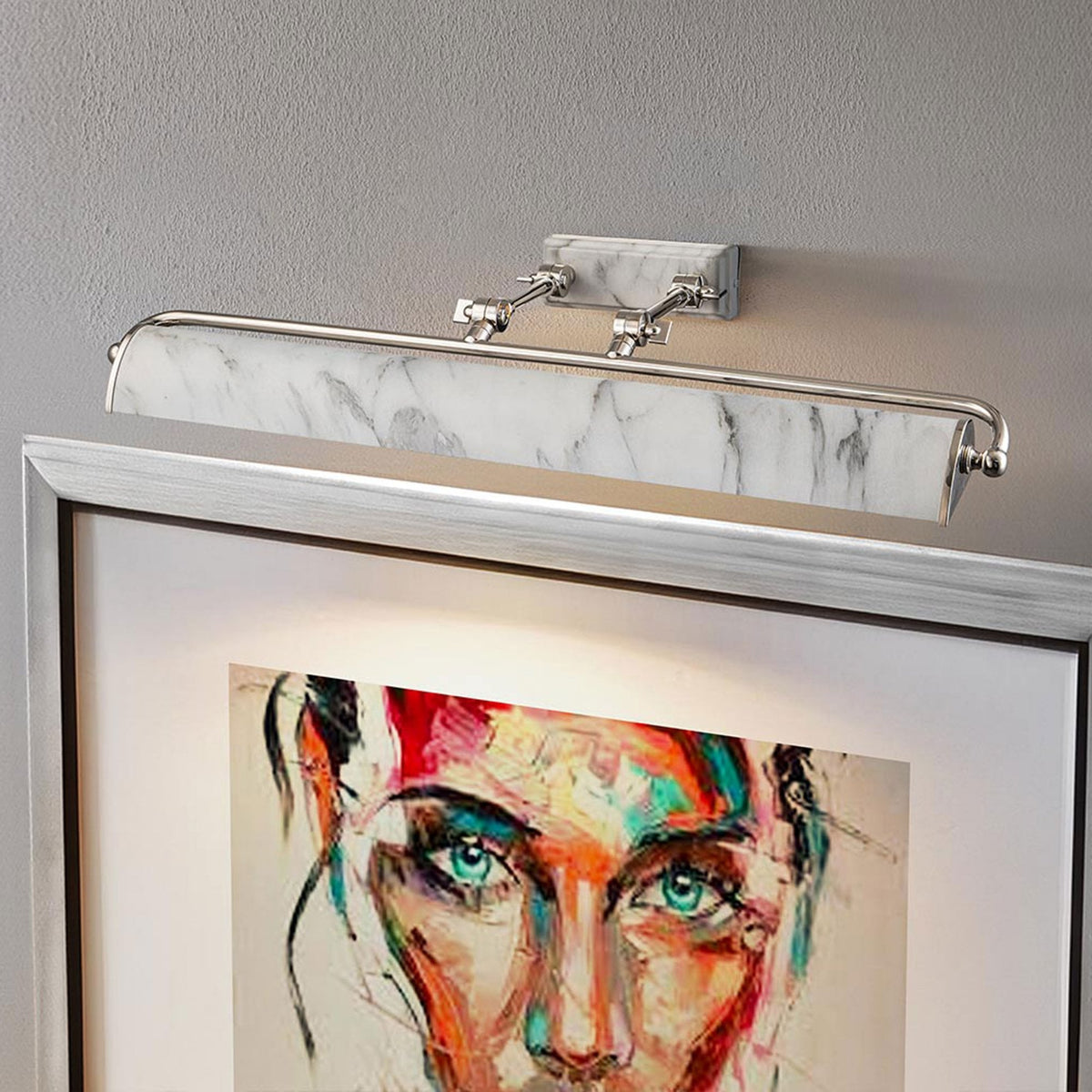 Winchfield Large Adjustable Picture Light in Polished Nickel & White Marble Effect