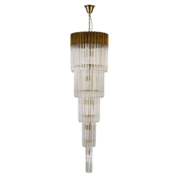 Kentisbeare 500mm 5 Tier 18 Lamp Chandelier in Brass & Clear Glass