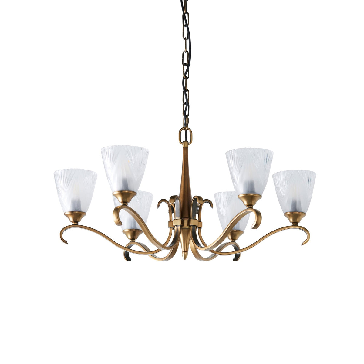 Columbia Six Light Pendant In Antique Brass With Glass Shades