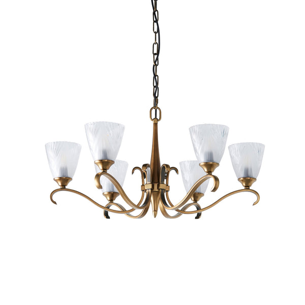 Columbia Six Light Pendant In Antique Brass With Glass Shades