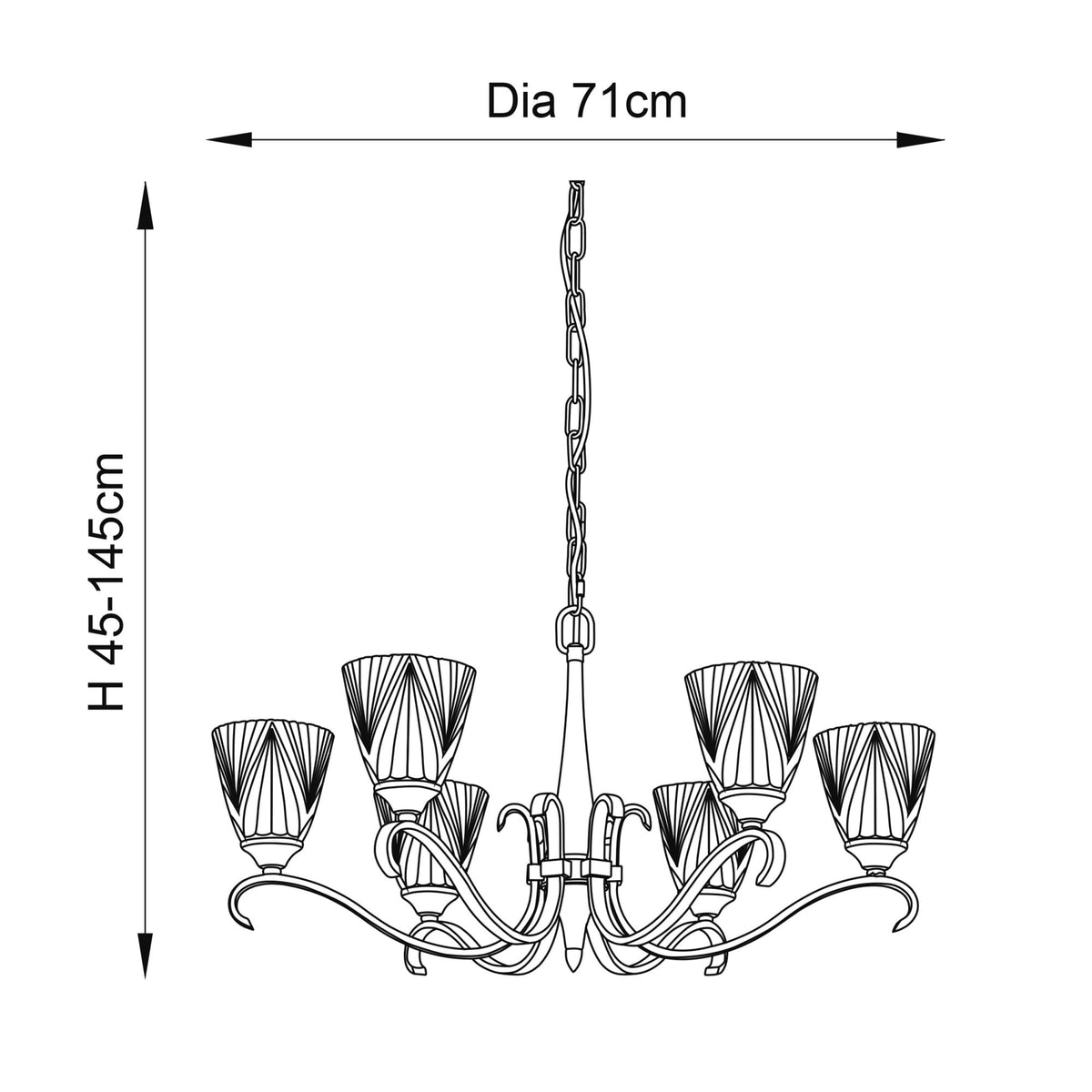 Columbia Six Light Pendant In Antique Brass With Glass Shades
