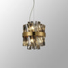 Kelly Six Light Pendant in Brass & Smoke Glass