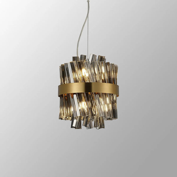 Kelly Six Light Pendant in Brass & Smoke Glass