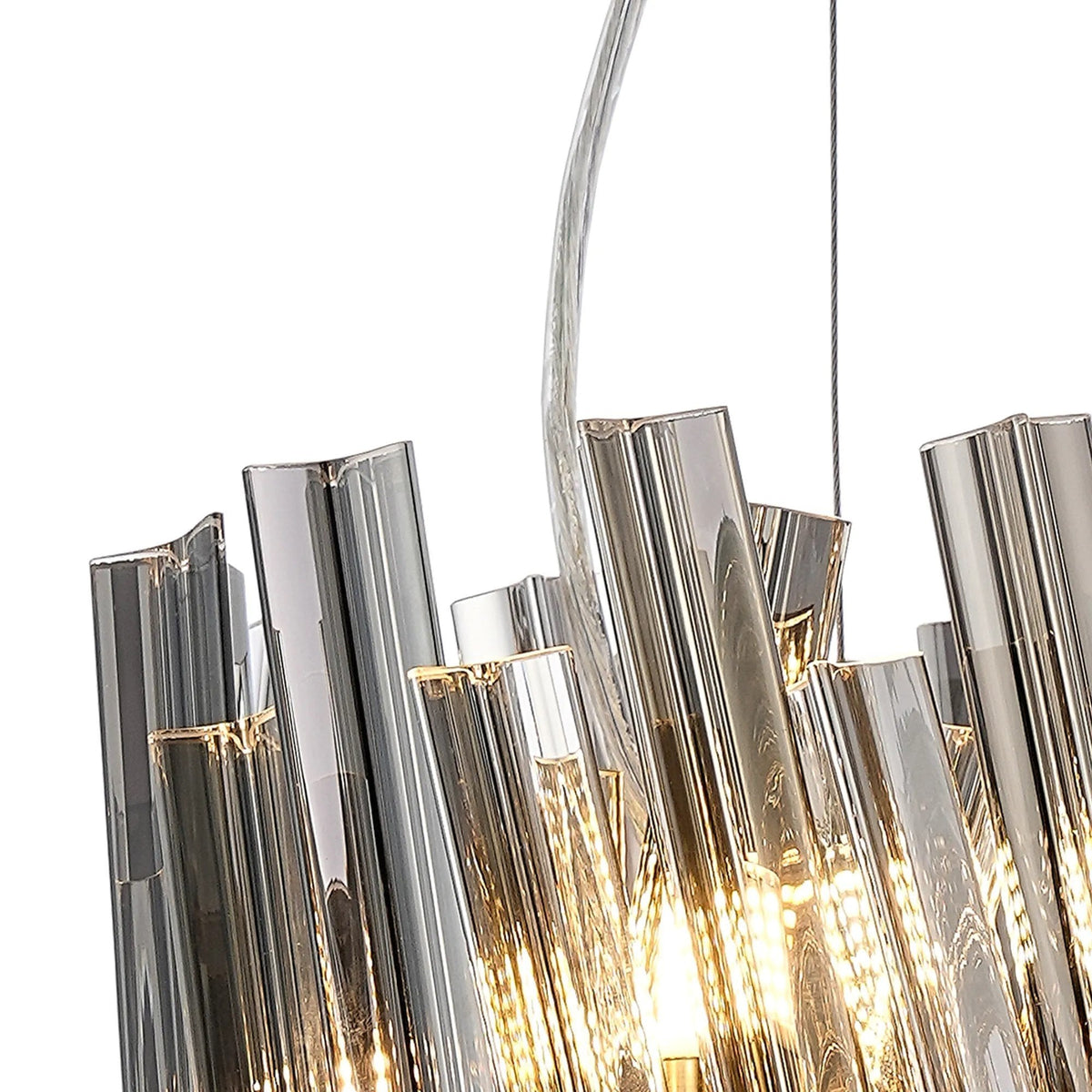 Kelly Six Light Pendant in Brass & Smoke Glass