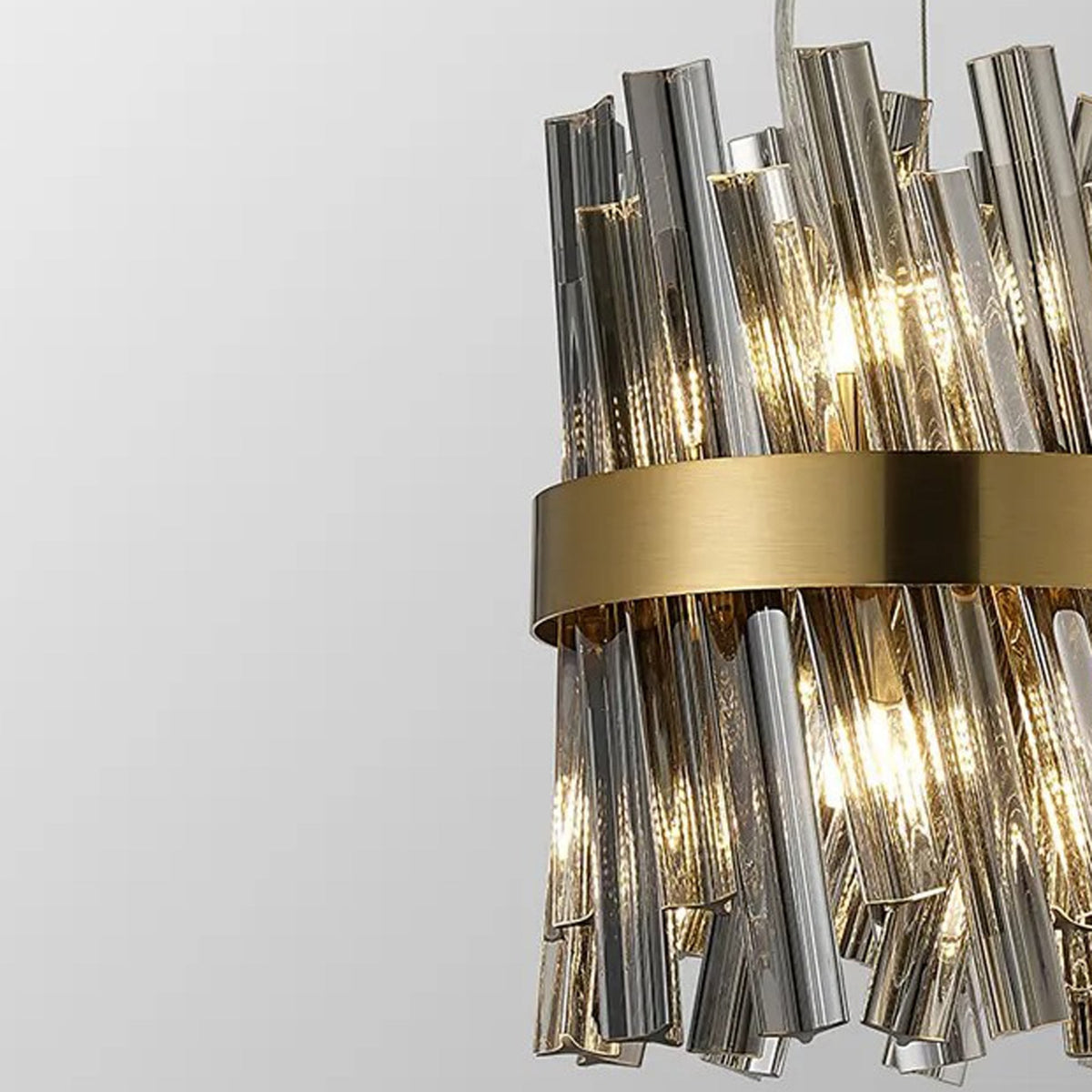 Kelly Six Light Pendant in Brass & Smoke Glass