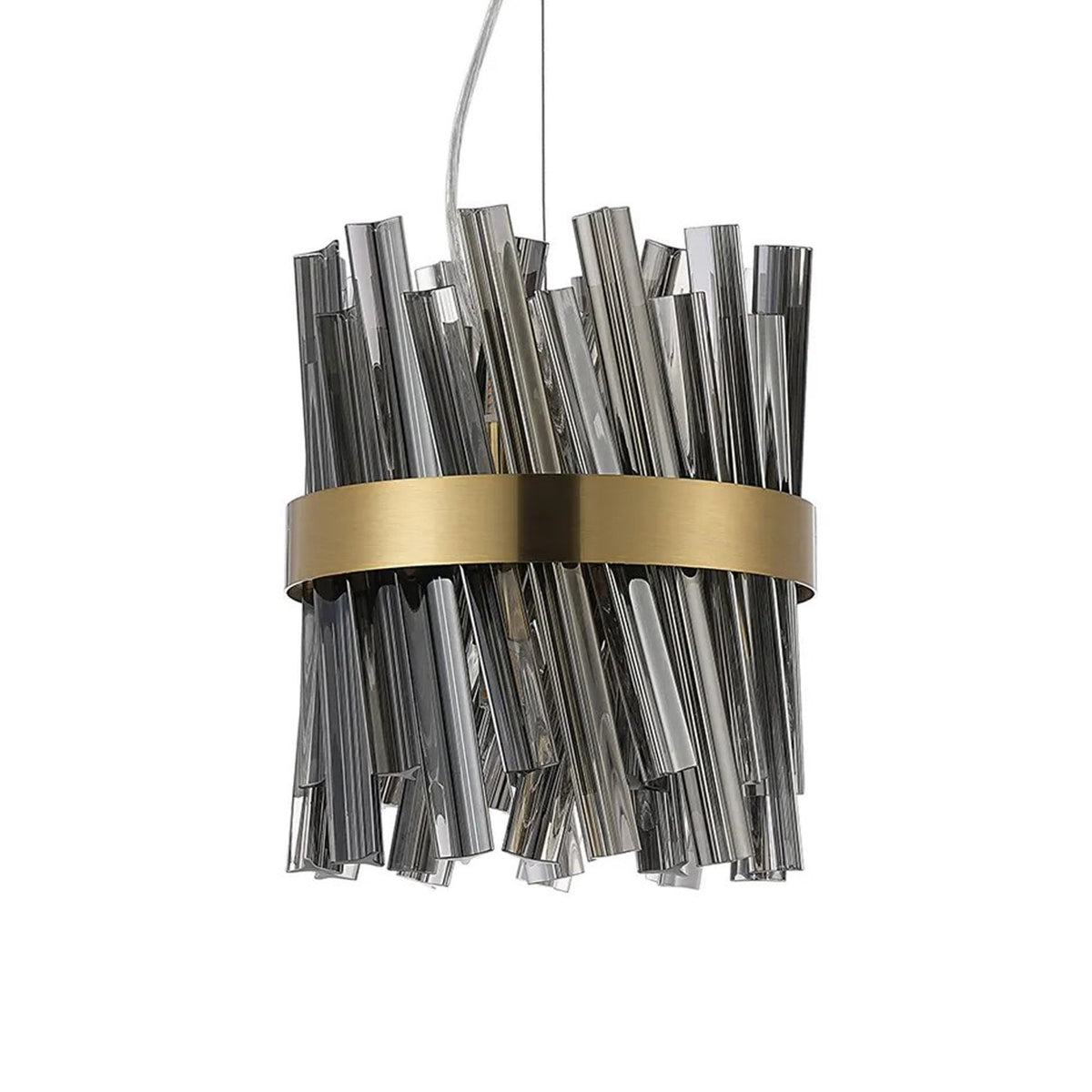 Kelly Six Light Pendant in Brass & Smoke Glass