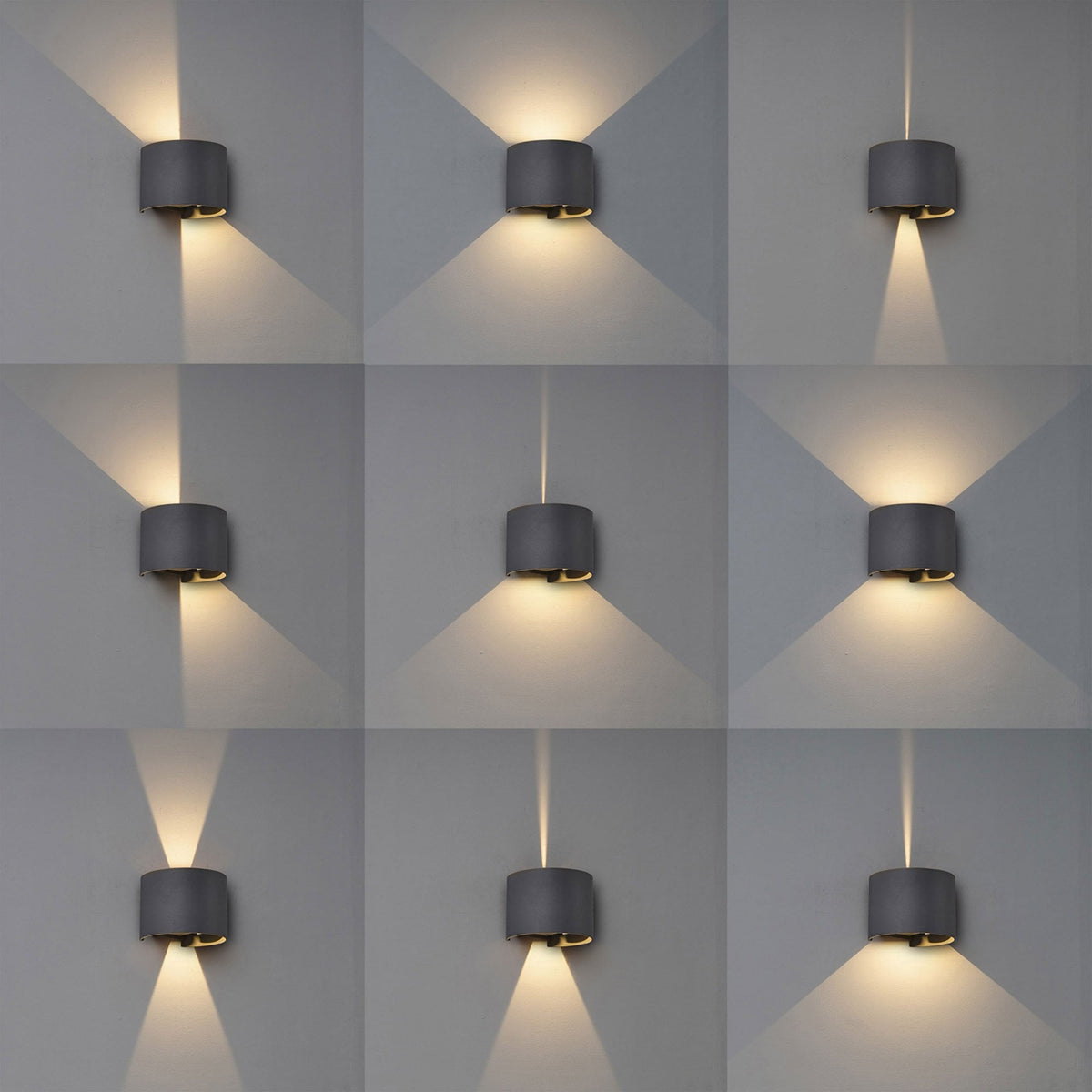 Davos Round LED IP54 Outdoor Wall Light in Anthracite with Adjustable Beam Angle