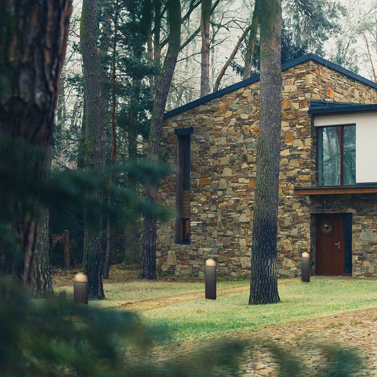 Ruka LED Outdoor Medium Floor Light in Anthracite and Walnut