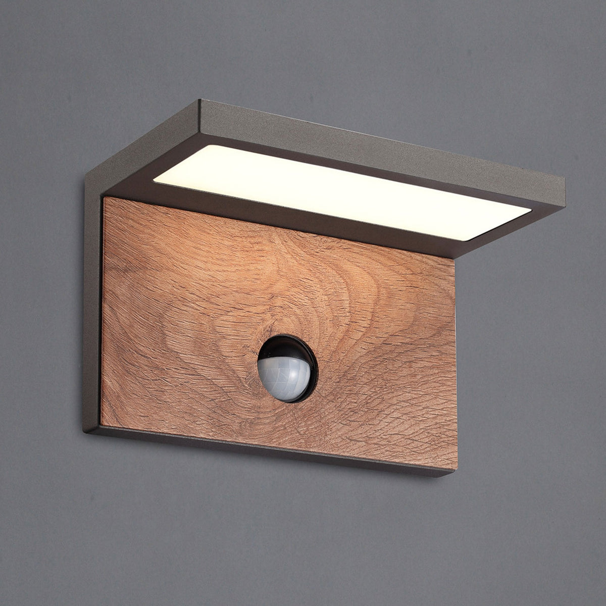 Ruka LED Outdoor PIR Wall Light in Anthracite and Walnut