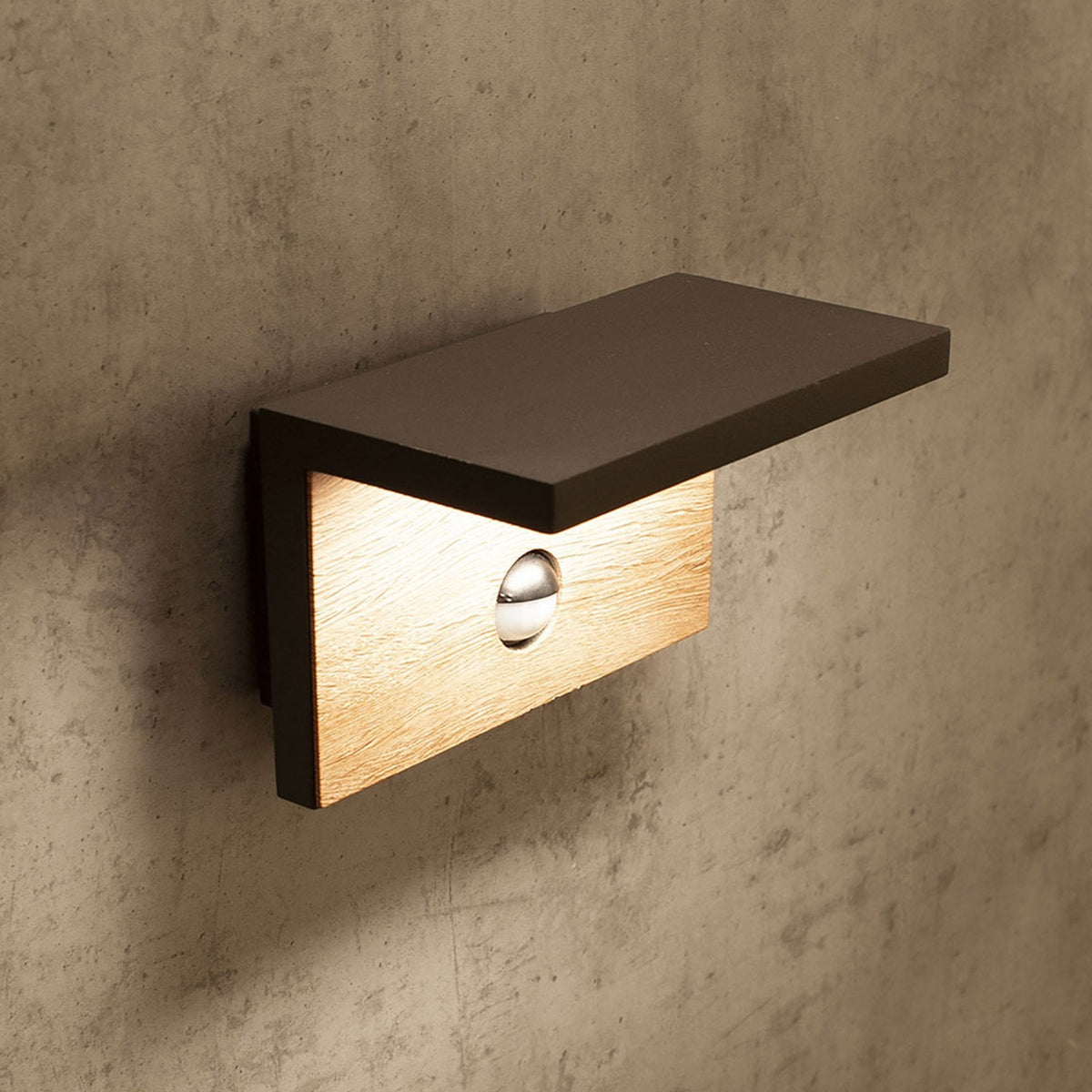 Ruka LED Outdoor PIR Wall Light in Anthracite and Walnut