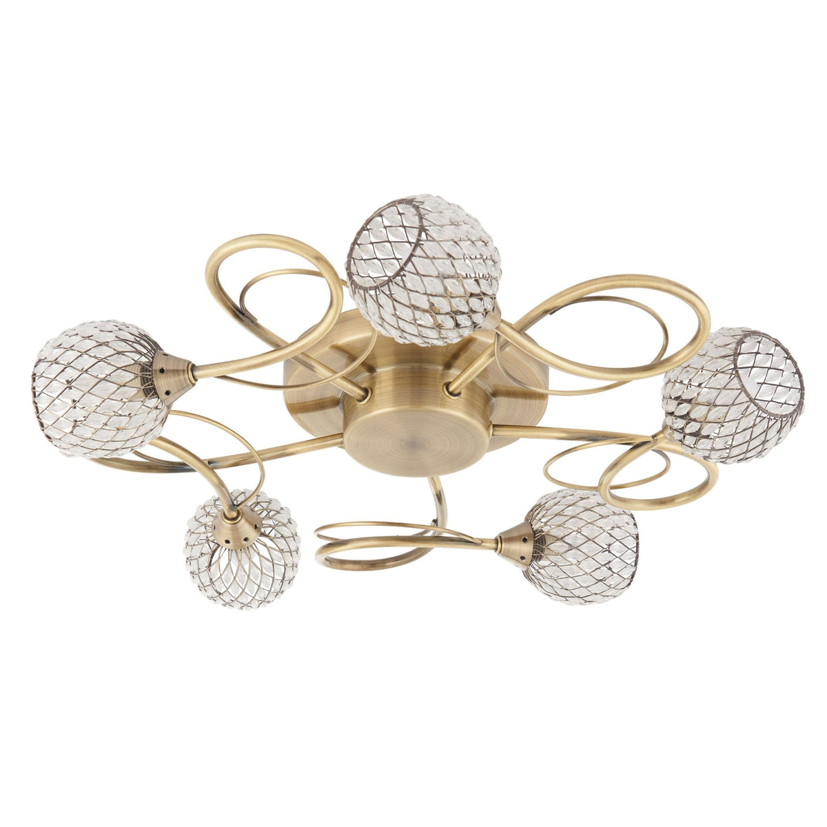 Aherne Five Arm Semi Flush Ceiling Light in Antique Brass