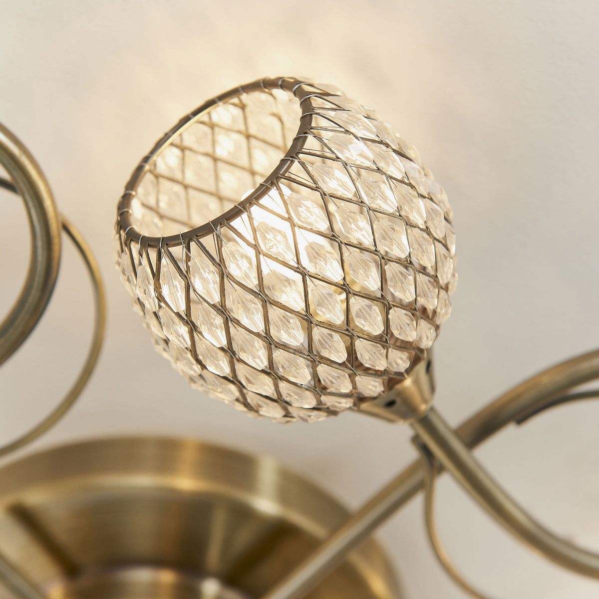 Aherne Five Arm Semi Flush Ceiling Light in Antique Brass
