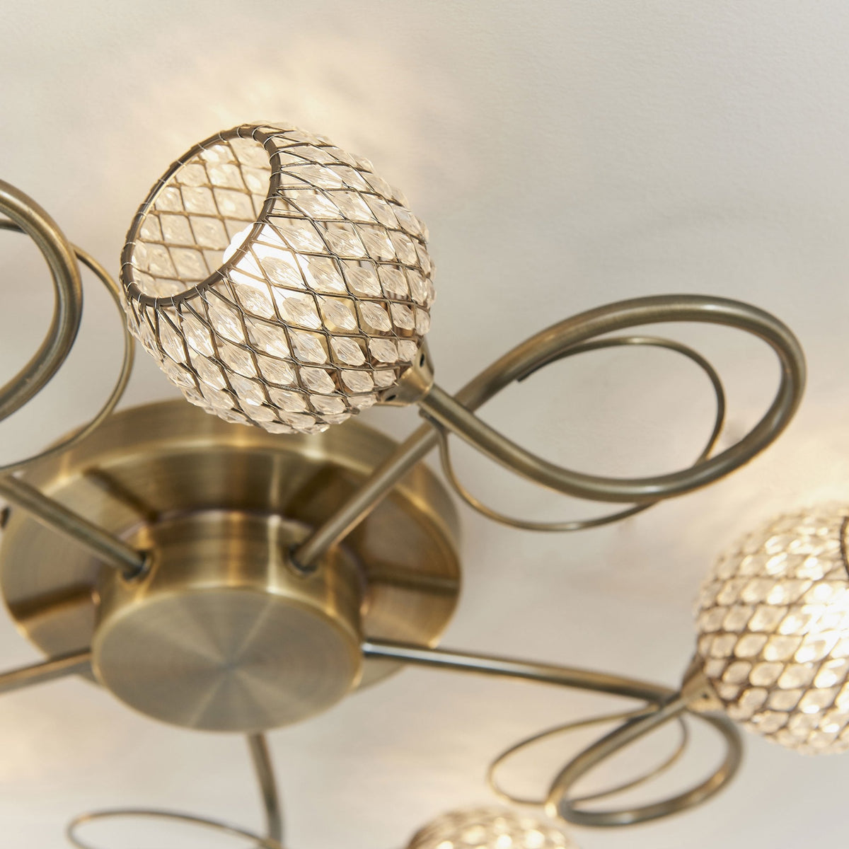 Aherne Five Arm Semi Flush Ceiling Light in Antique Brass