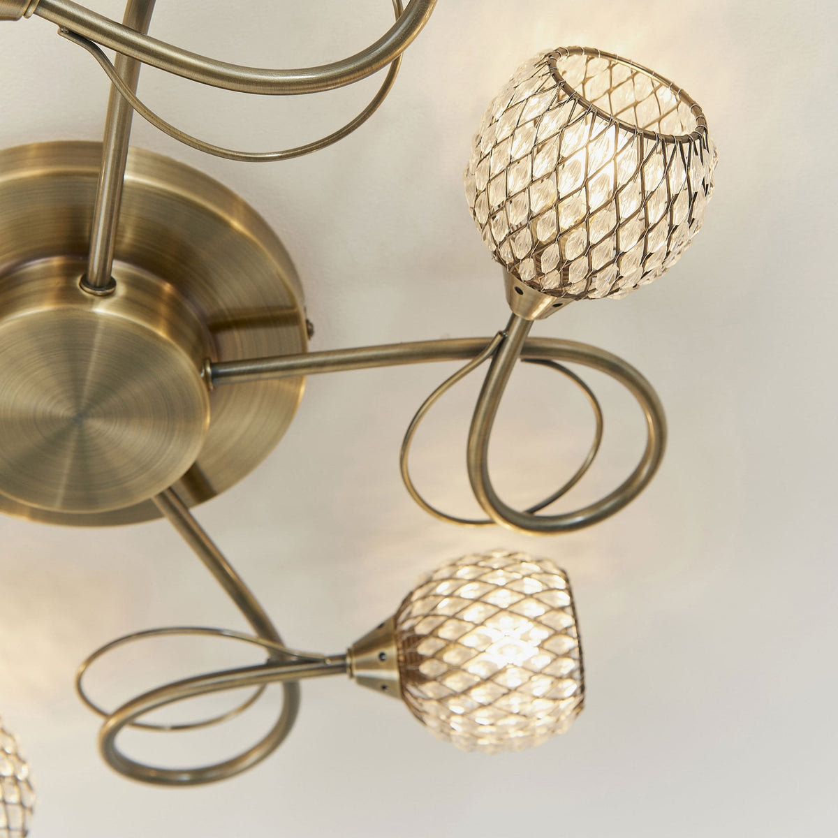 Aherne Five Arm Semi Flush Ceiling Light in Antique Brass