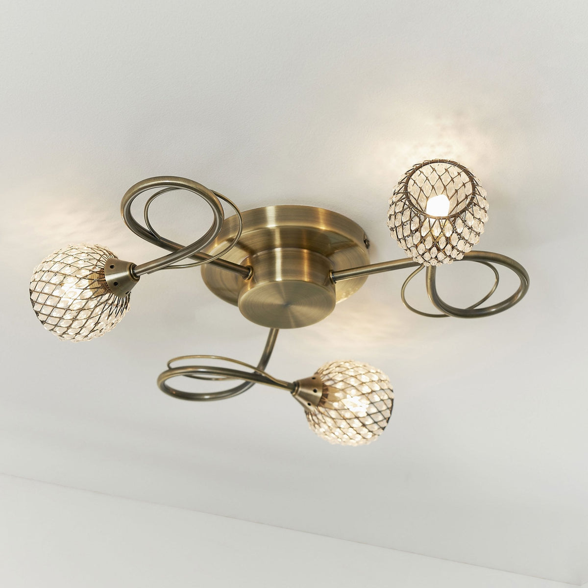 Aherne Three Arm Semi Flush Ceiling Light in Antique Brass