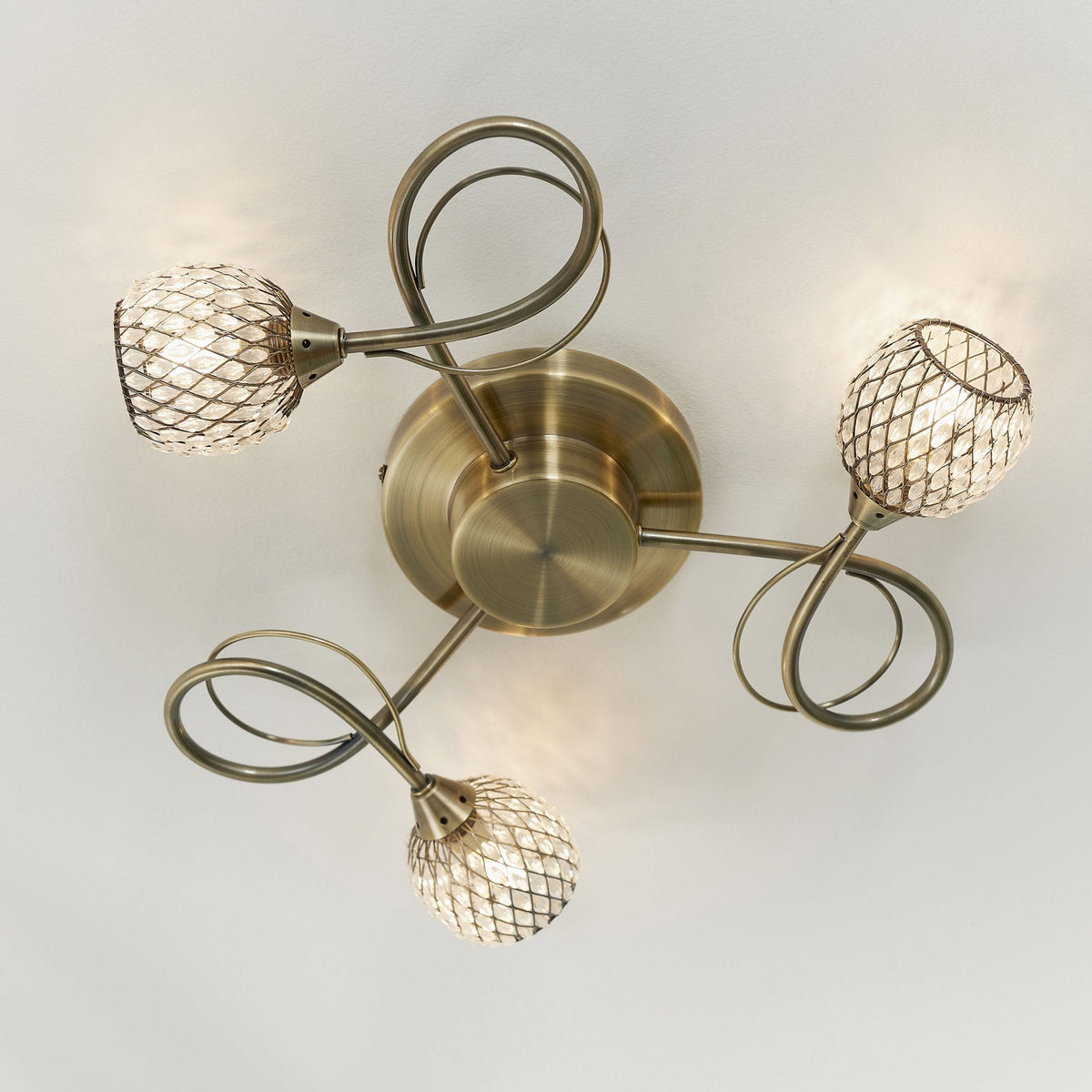 Aherne Three Arm Semi Flush Ceiling Light in Antique Brass