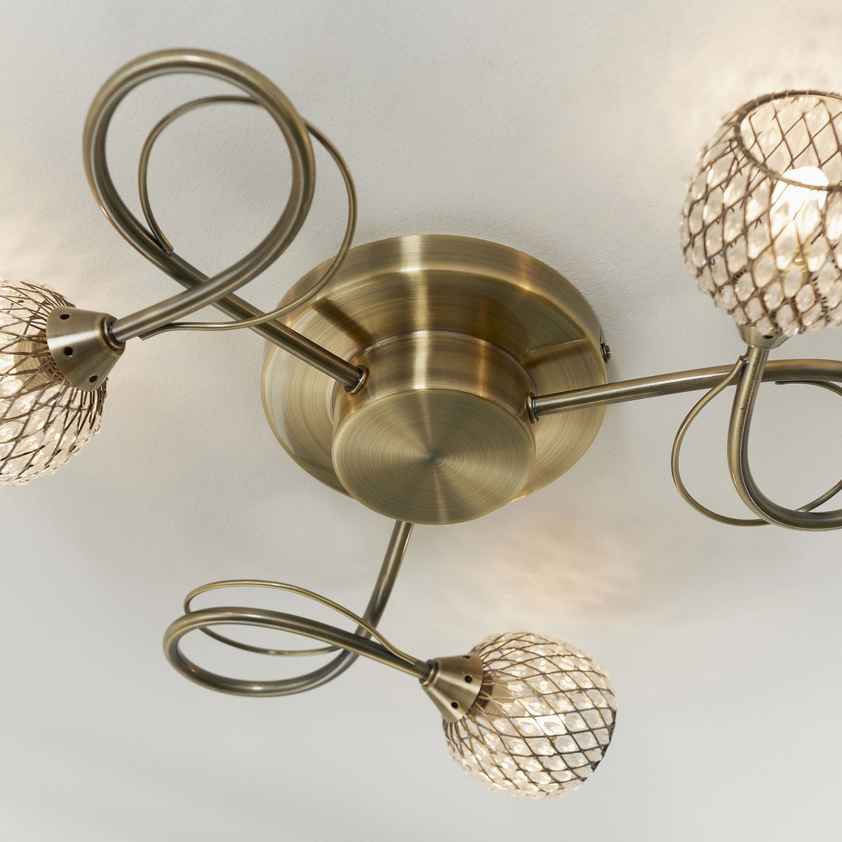 Aherne Three Arm Semi Flush Ceiling Light in Antique Brass