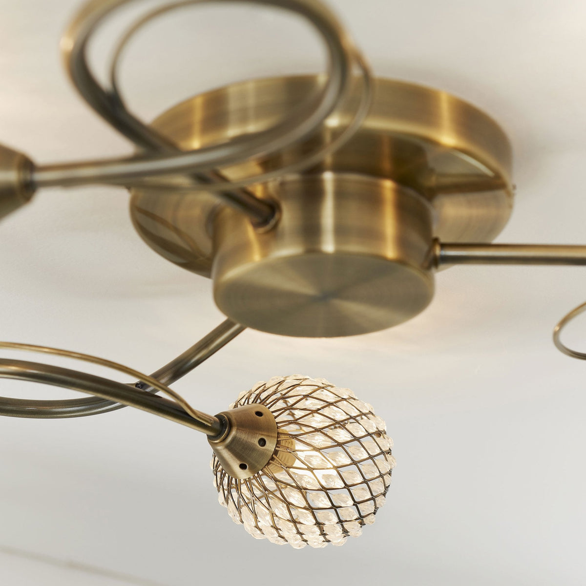 Aherne Three Arm Semi Flush Ceiling Light in Antique Brass
