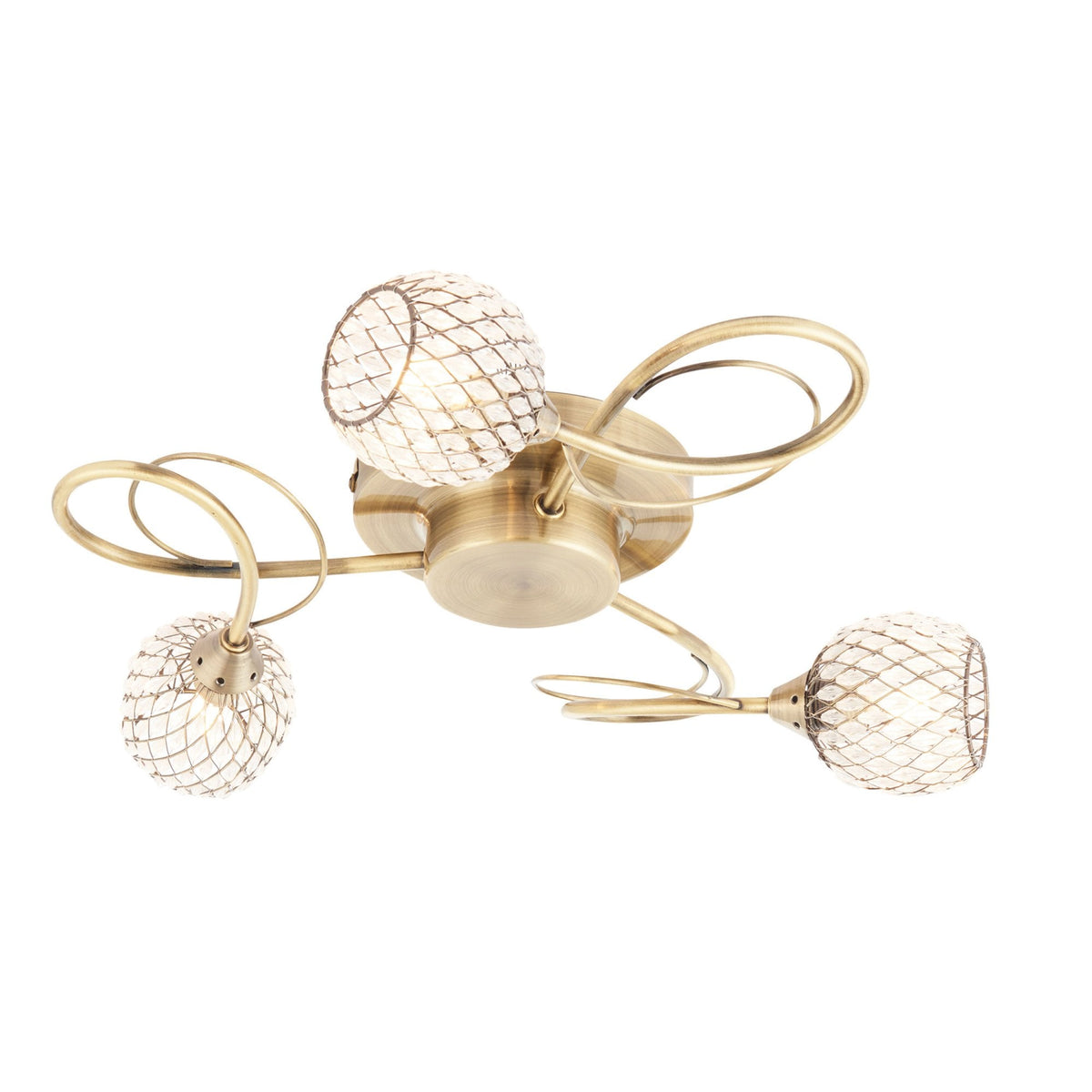 Aherne Three Arm Semi Flush Ceiling Light in Antique Brass