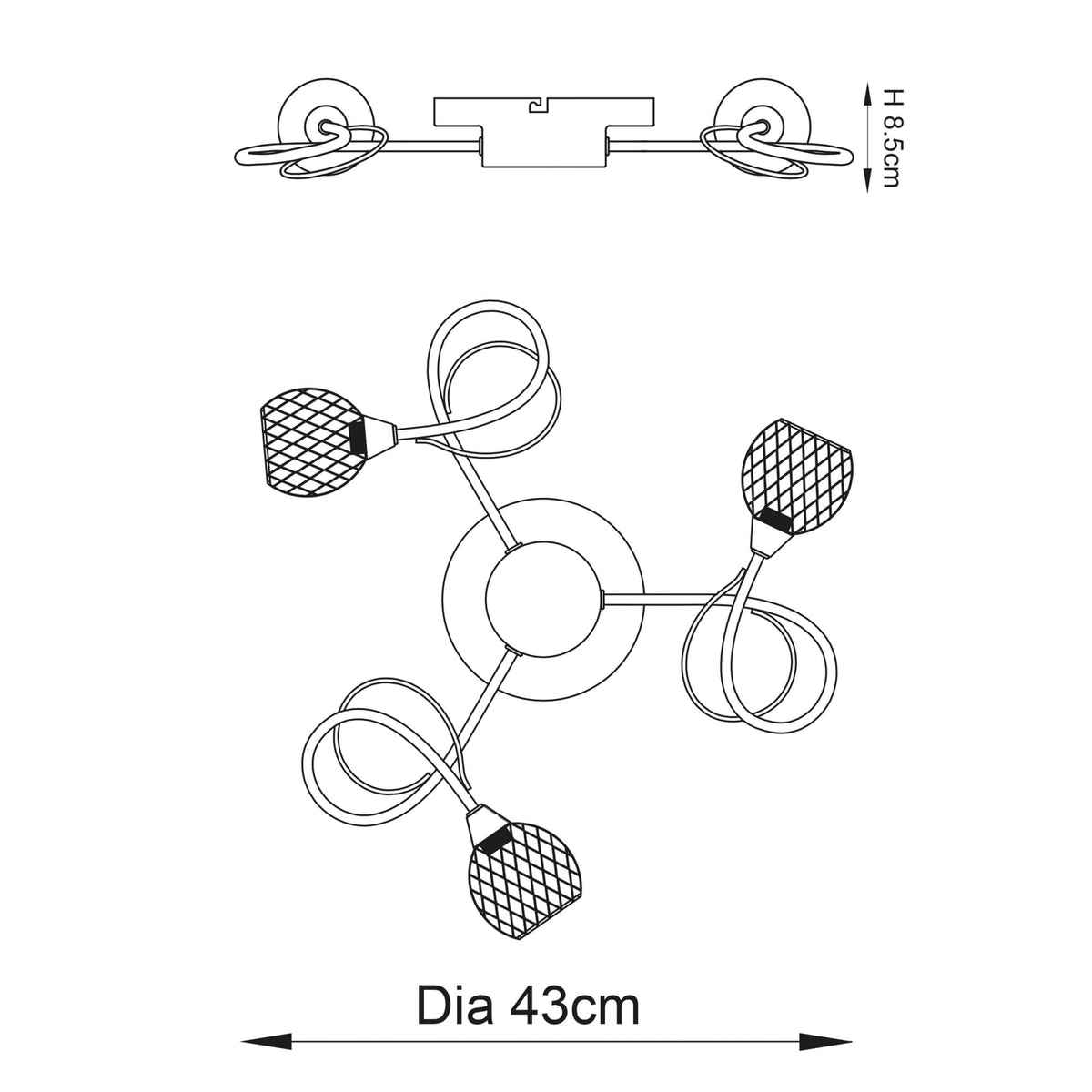 Aherne Three Arm Semi Flush Ceiling Light in Antique Brass