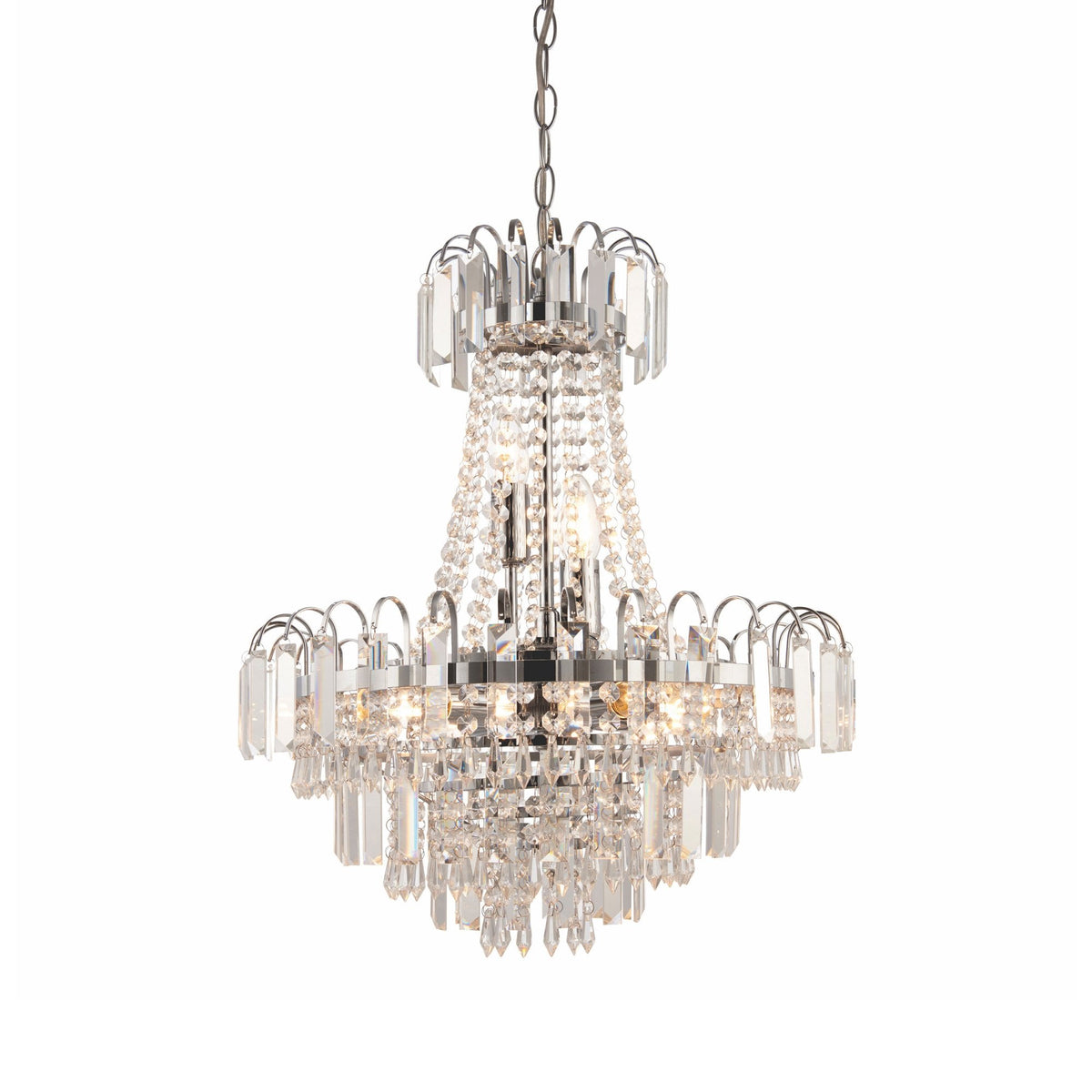 Amadis Six Light Chandelier in Chrome with Clear Glass Droplets and Beads