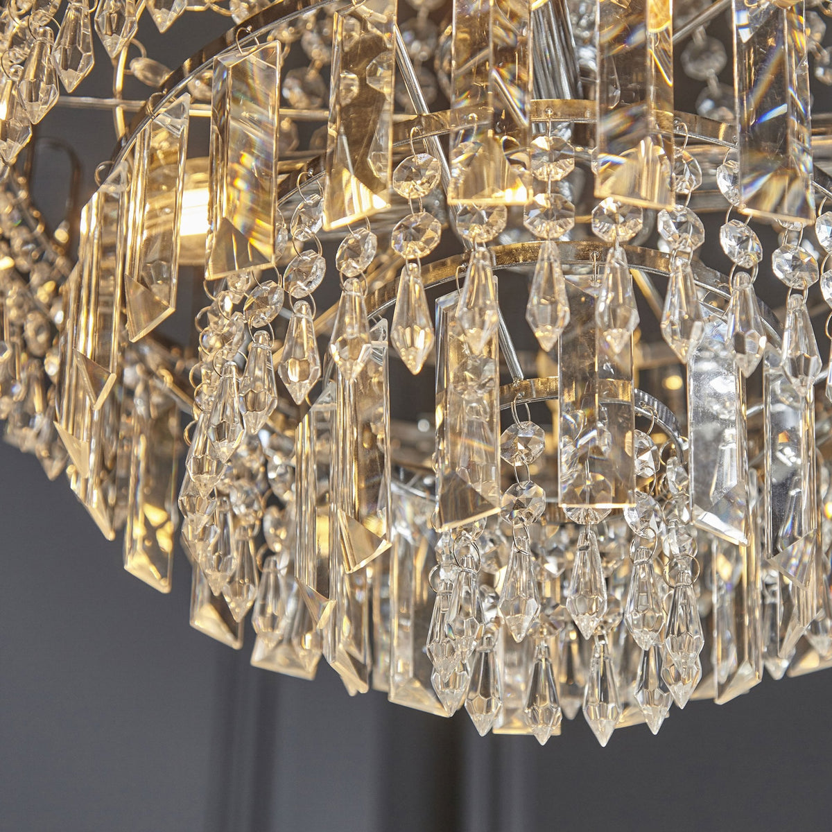 Amadis Six Light Chandelier in Chrome with Clear Glass Droplets and Beads