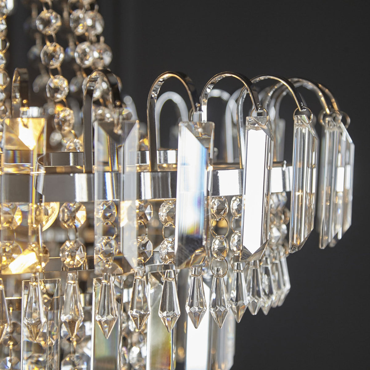 Amadis Six Light Chandelier in Chrome with Clear Glass Droplets and Beads