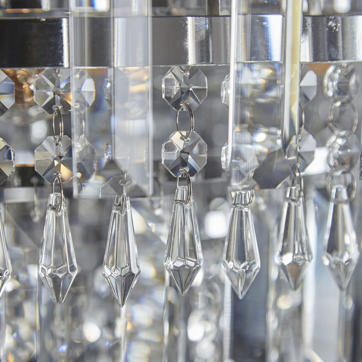 Amadis Six Light Chandelier in Chrome with Clear Glass Droplets and Beads