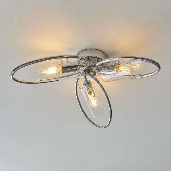 Amari Three Light Semi Flush in Chrome with Clear Glass Shades