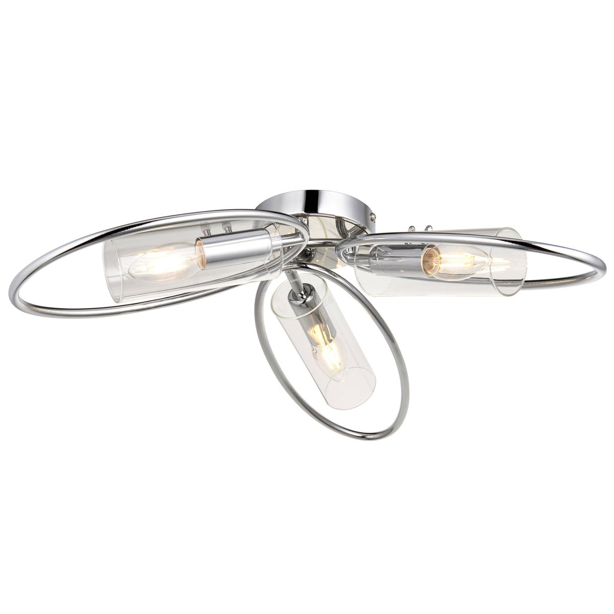 Amari Three Light Semi Flush in Chrome with Clear Glass Shades