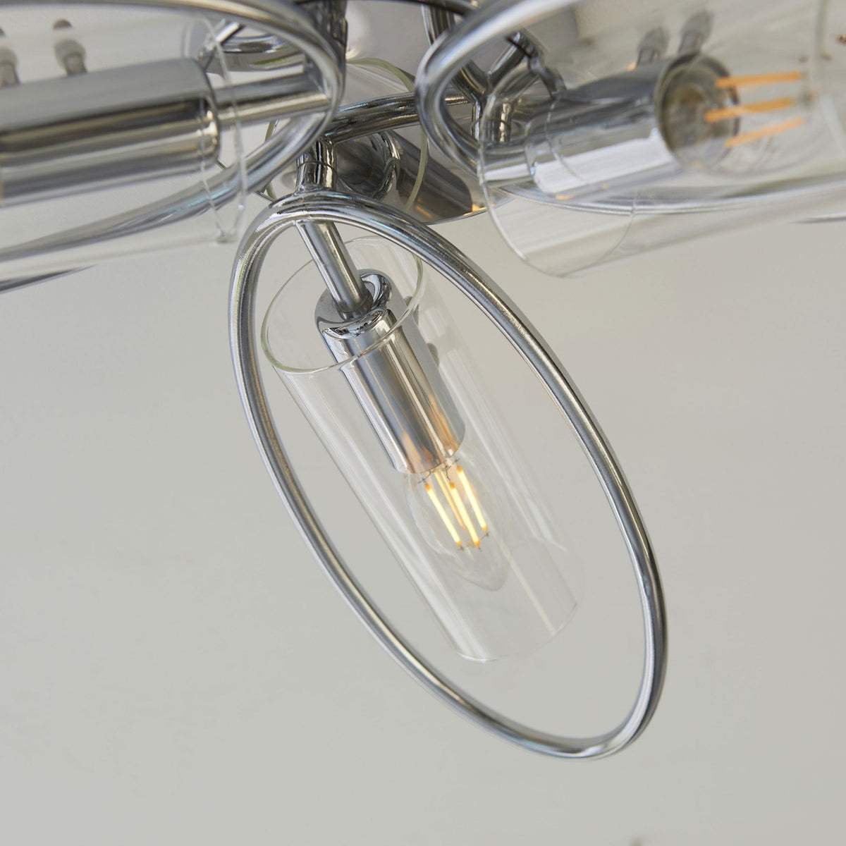 Amari Three Light Semi Flush in Chrome with Clear Glass Shades