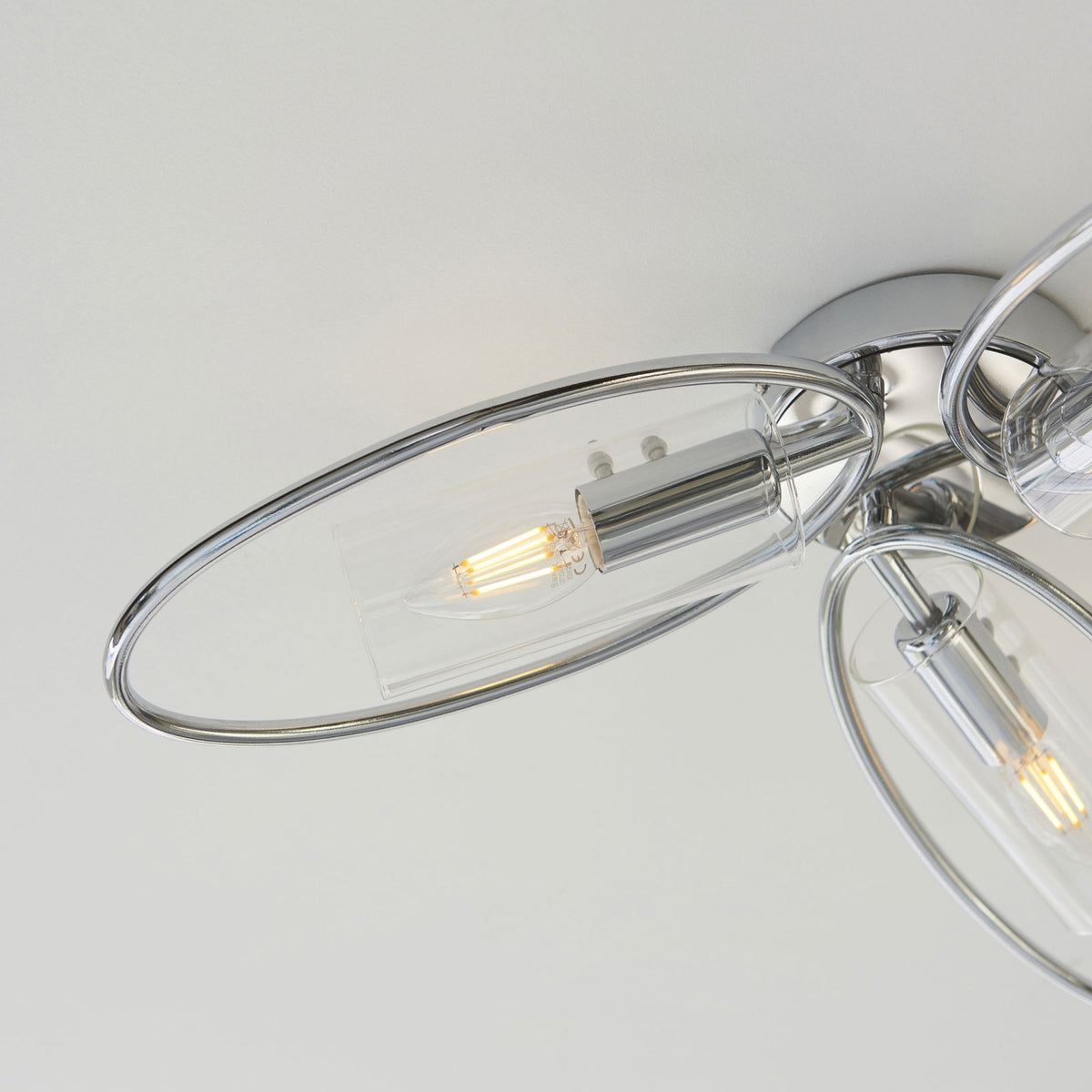 Amari Three Light Semi Flush in Chrome with Clear Glass Shades