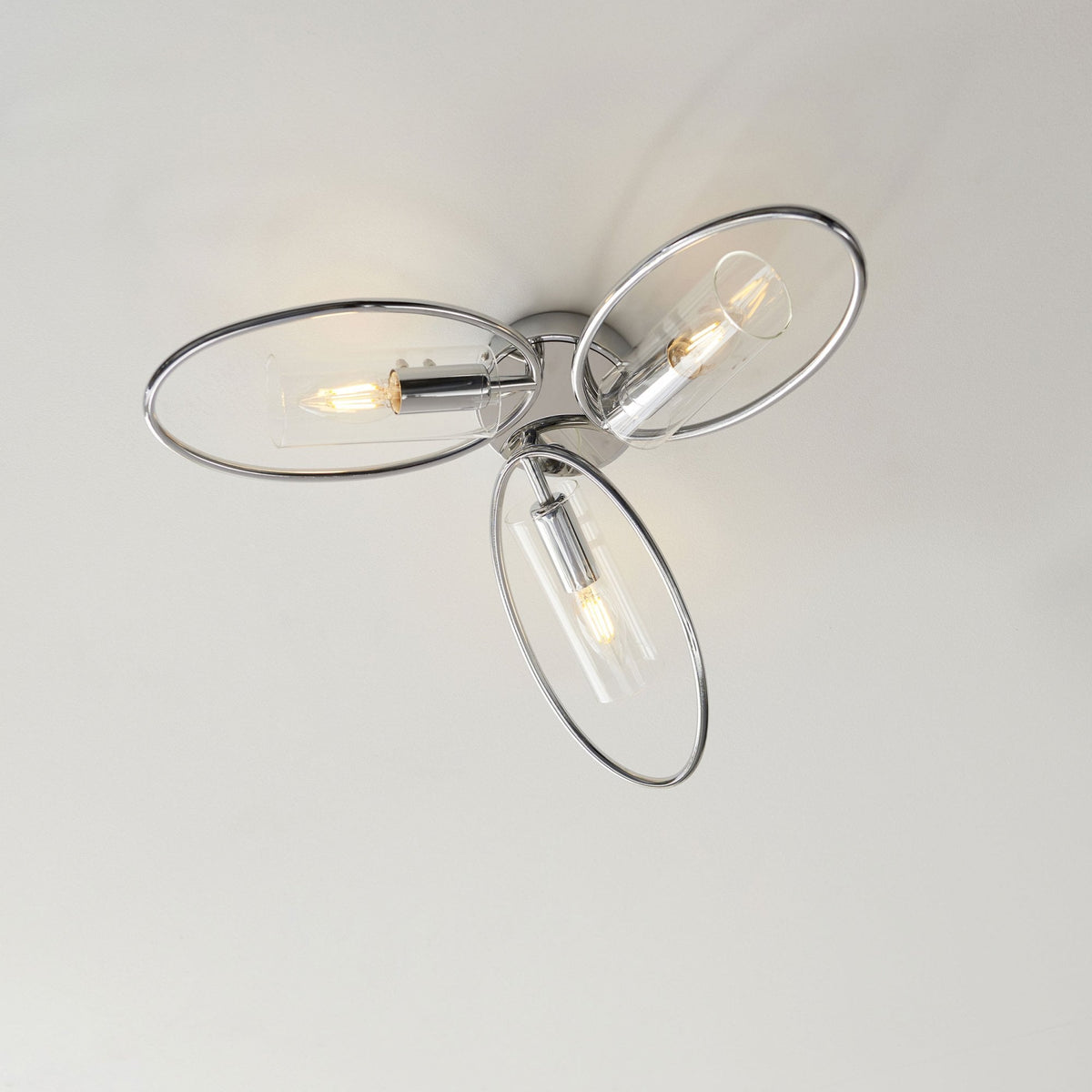 Amari Three Light Semi Flush in Chrome with Clear Glass Shades