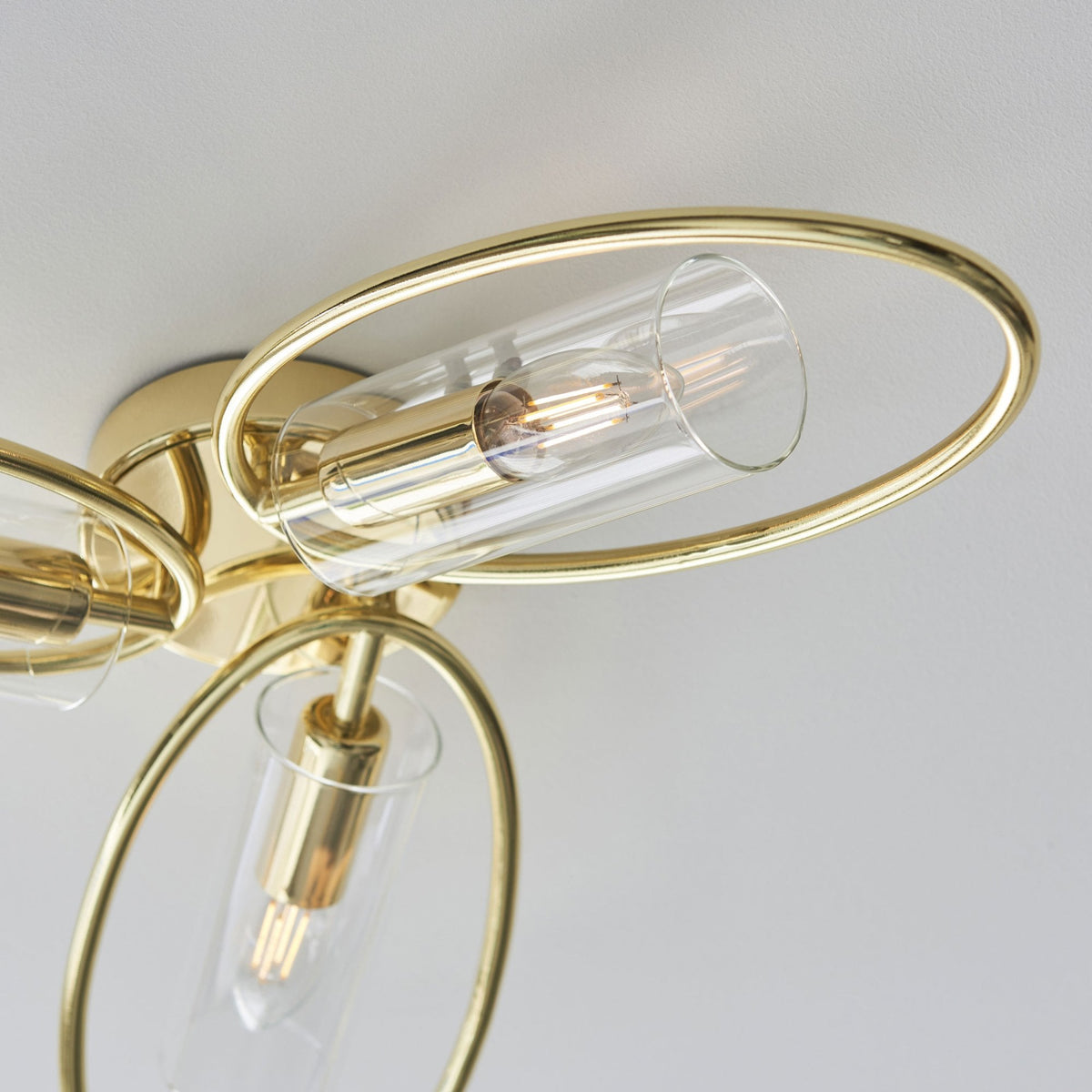 Amari Three Light Semi Flush in Polished Brass with Clear Glass Shades