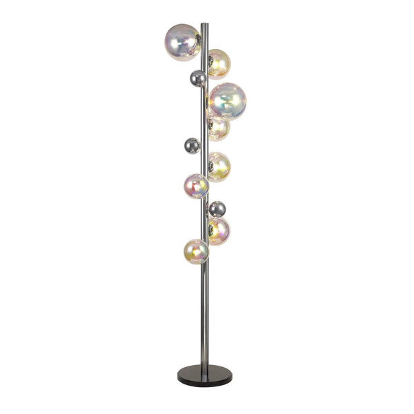 Ridge 8 Light Floor Lamp in Polished Chrome with Iridescent Glass
