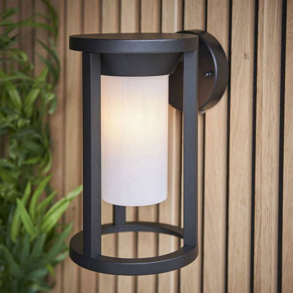 Braden IP44 Wall Light in Black with White Shade
